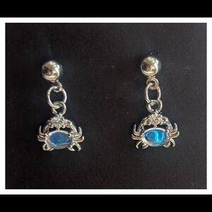 Silver Crab Dangle Earrings Zodiac Cancer Sign Beach Drop Earrings